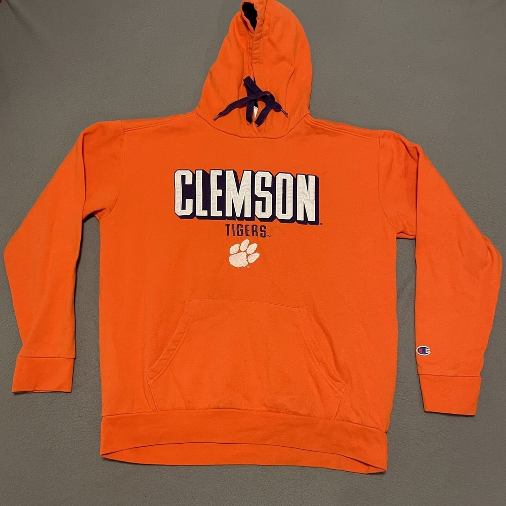 Champion‎ Clemson Tigers NCAA Orange Embroidered Hoodie College Size Large